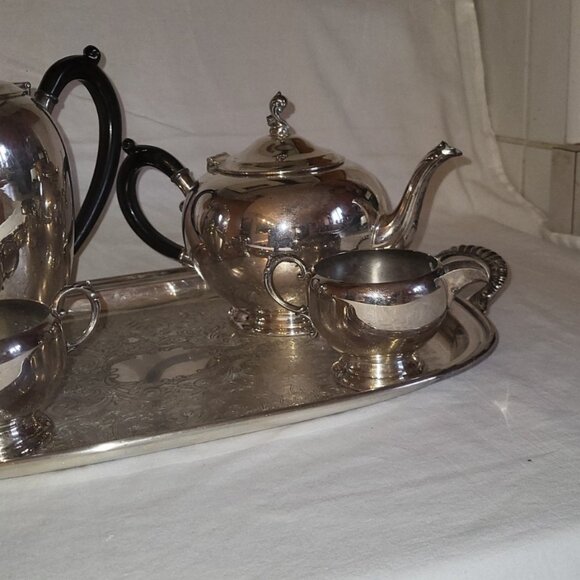 Vintage WM Rogers & Son 5 Piece Tea Coffee Set silver plated brass #1078 black - Picture 14 of 16